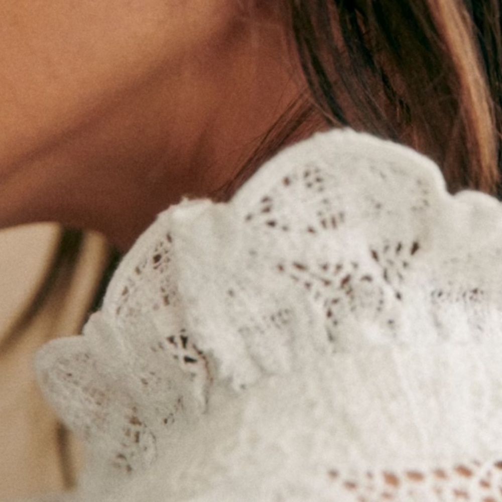 Sezane Chlo Shirt Ecru Guipure Lace - Size 10